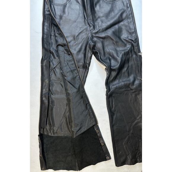 USA Bikers Over Pants Men 36x29 Black Genuine Leather Motorcycle Zipper *Smaller - Picture 8 of 10